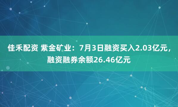 佳禾配资 紫金矿业：7月3日融资买入2.03亿元，融资融券余额26.46亿元